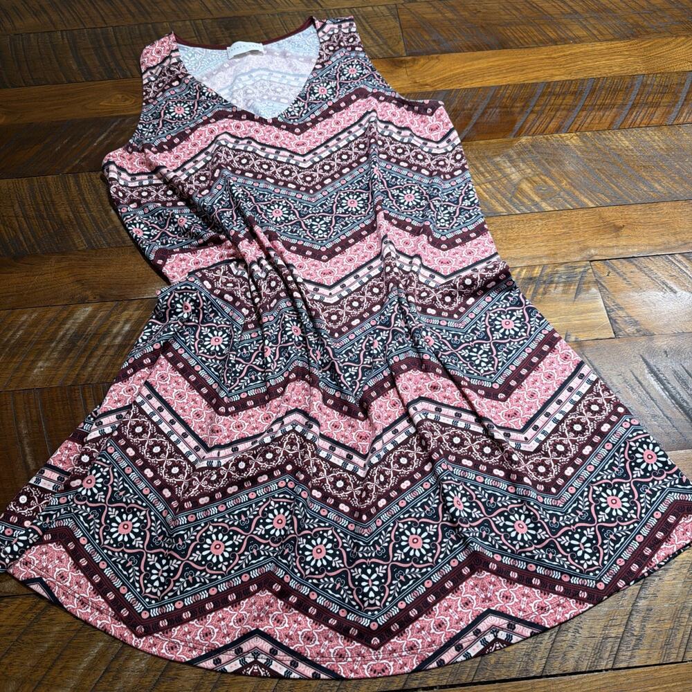 French Grey Womens L Pink Chevron Knit V Neck Dress